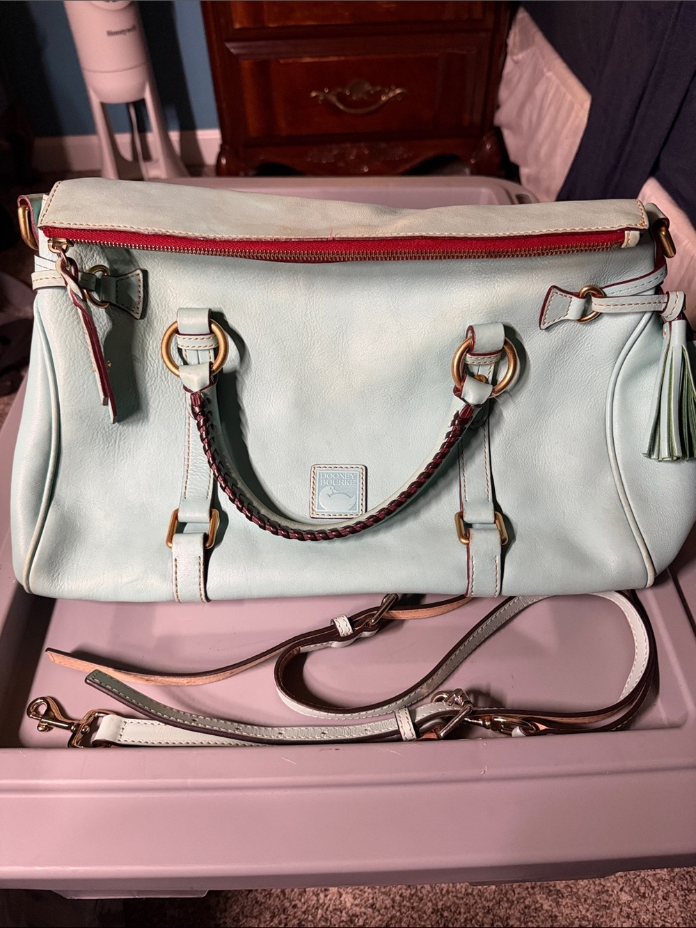 Dooney & Bourke Pale Blue Large Florentine Leather Satchel with Tassels